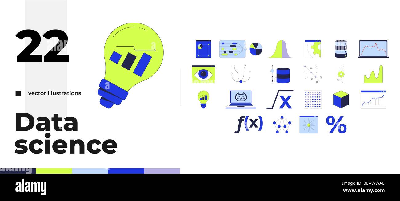 Data science analytics and visualization cartoon flat illustrations bundle Stock Vector