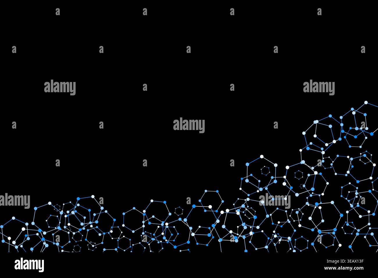 Hexagonal Molecular Network on Black Abstract Background Stock Vector