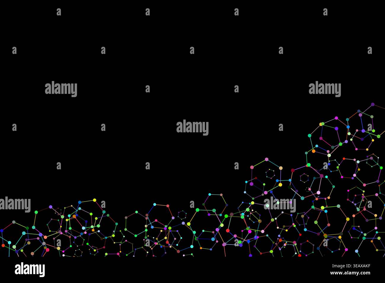 Hexagonal Molecular Network on Black Abstract Background Stock Vector