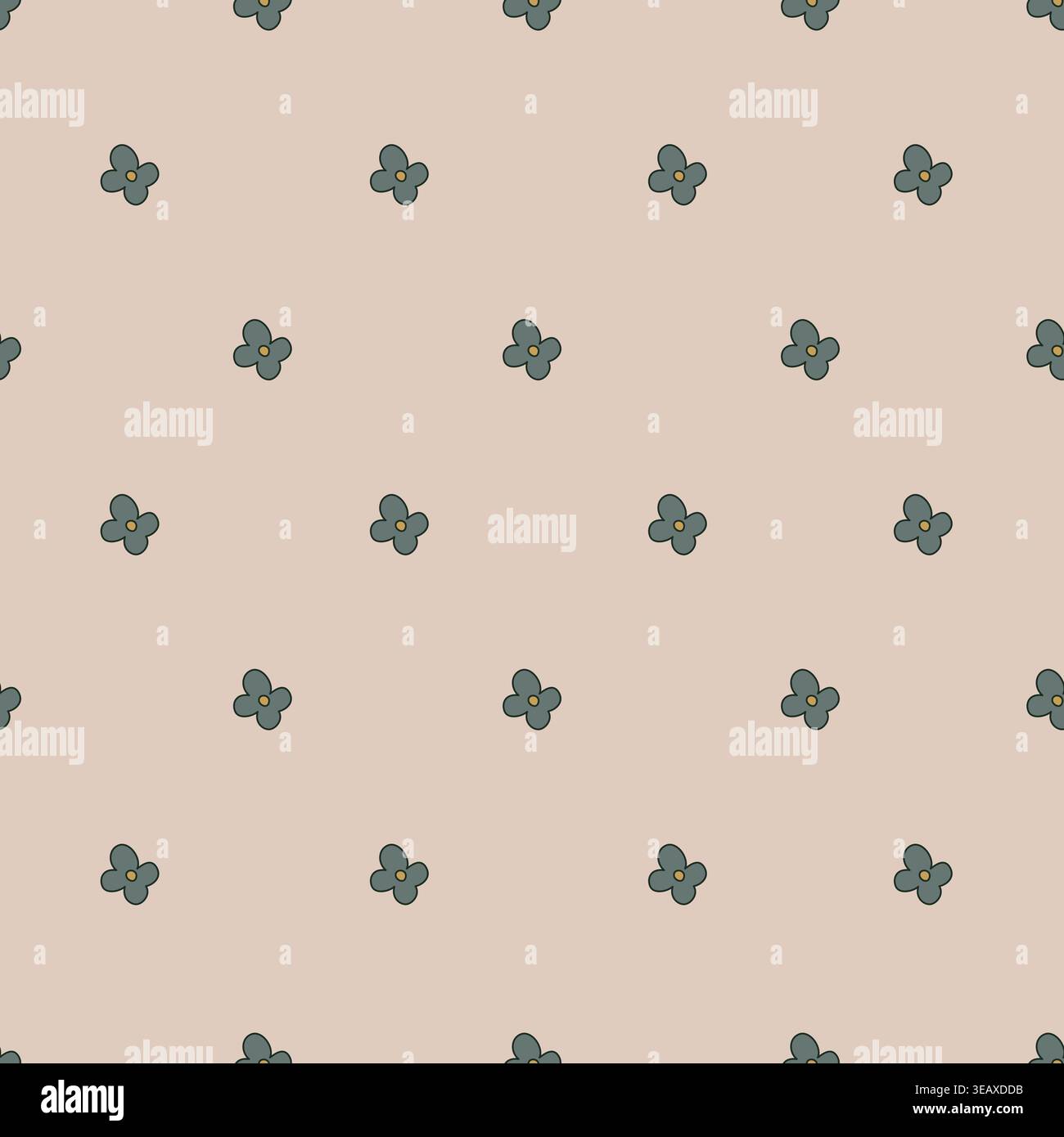 Tiny Minimalist Dark Floral Polkadot Stock Vector