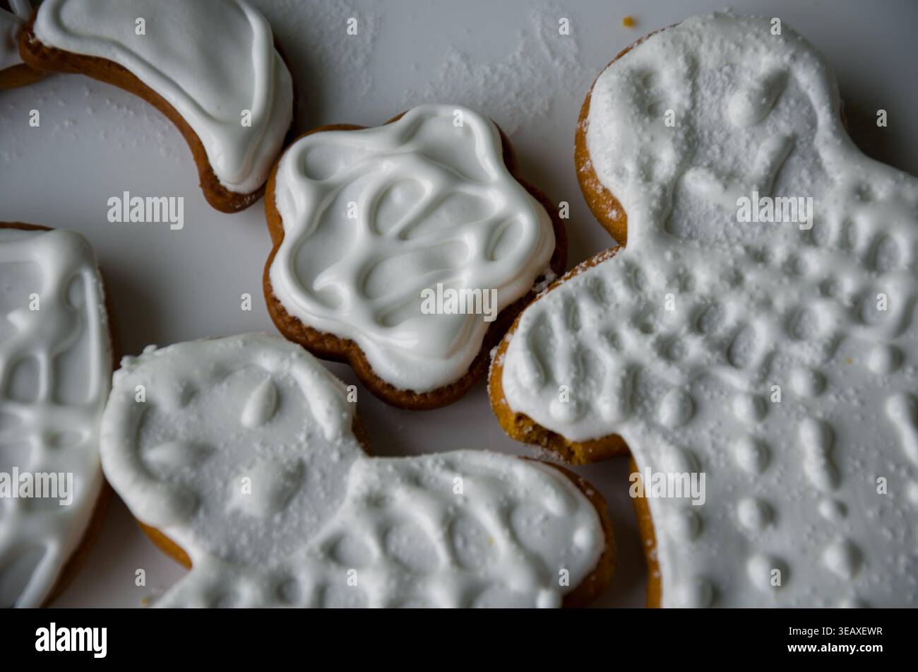 Iced Gingerbread Cookies Closeup image Stock Photo