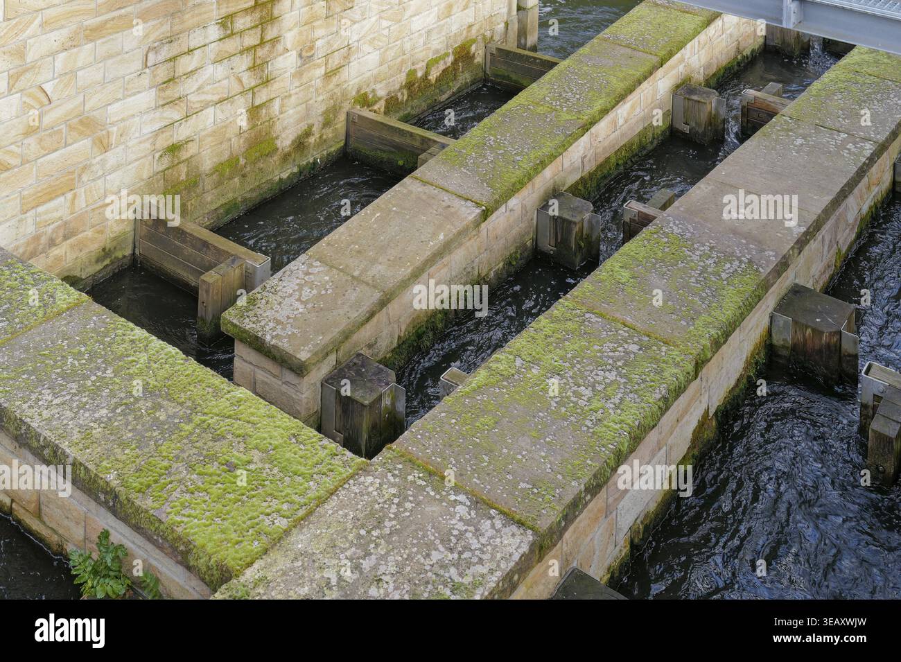 Borken, NRW, Germany, Fish ladder controlling water flow with concrete ...