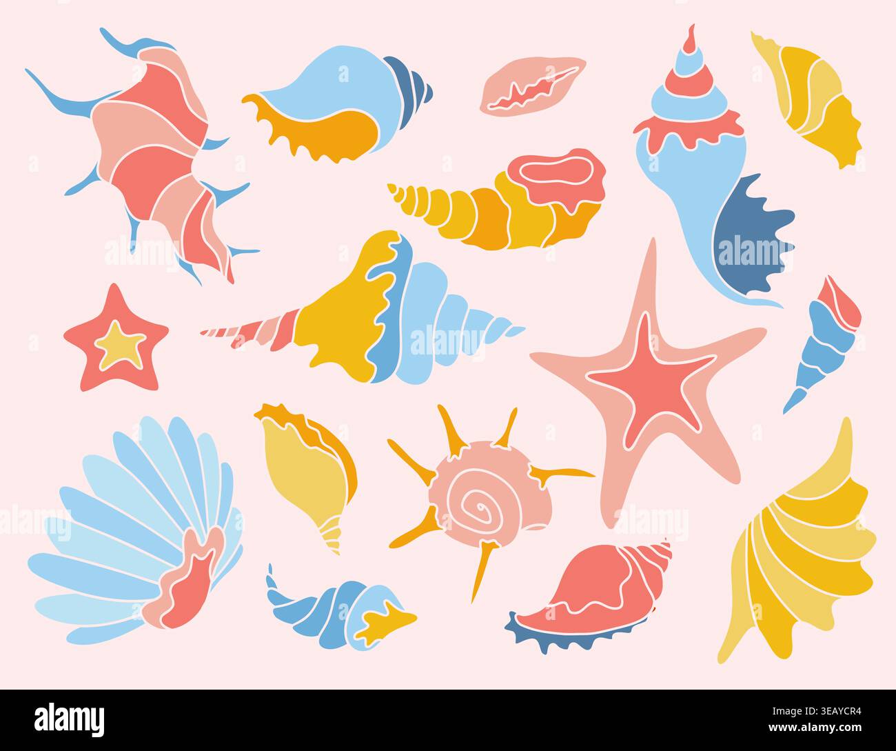 Retro Pop Art Sea Shells Vector Set Stock Vector