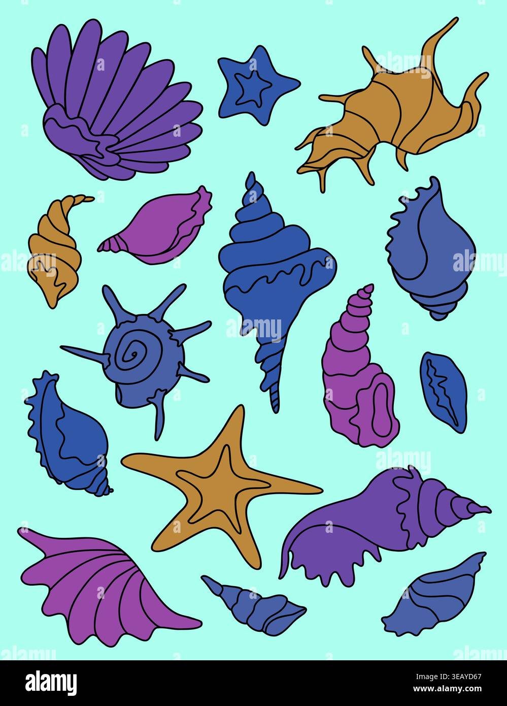 Sea Shells on Teal Minimalist Vector Stock Vector
