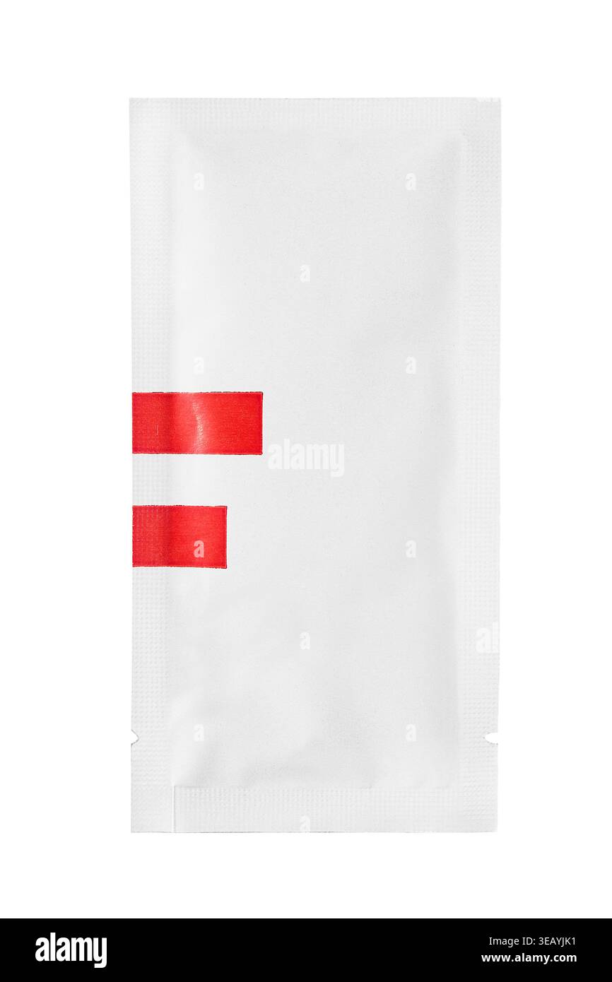 White and red blank paper packet isolated on white background Stock Photo