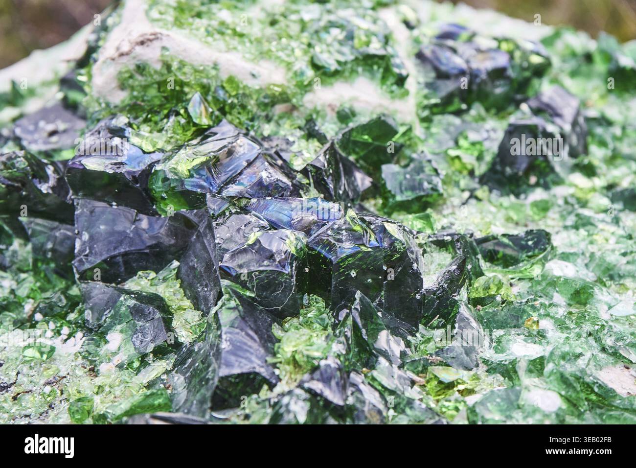 Broken glass, green color abstract background Stock Photo