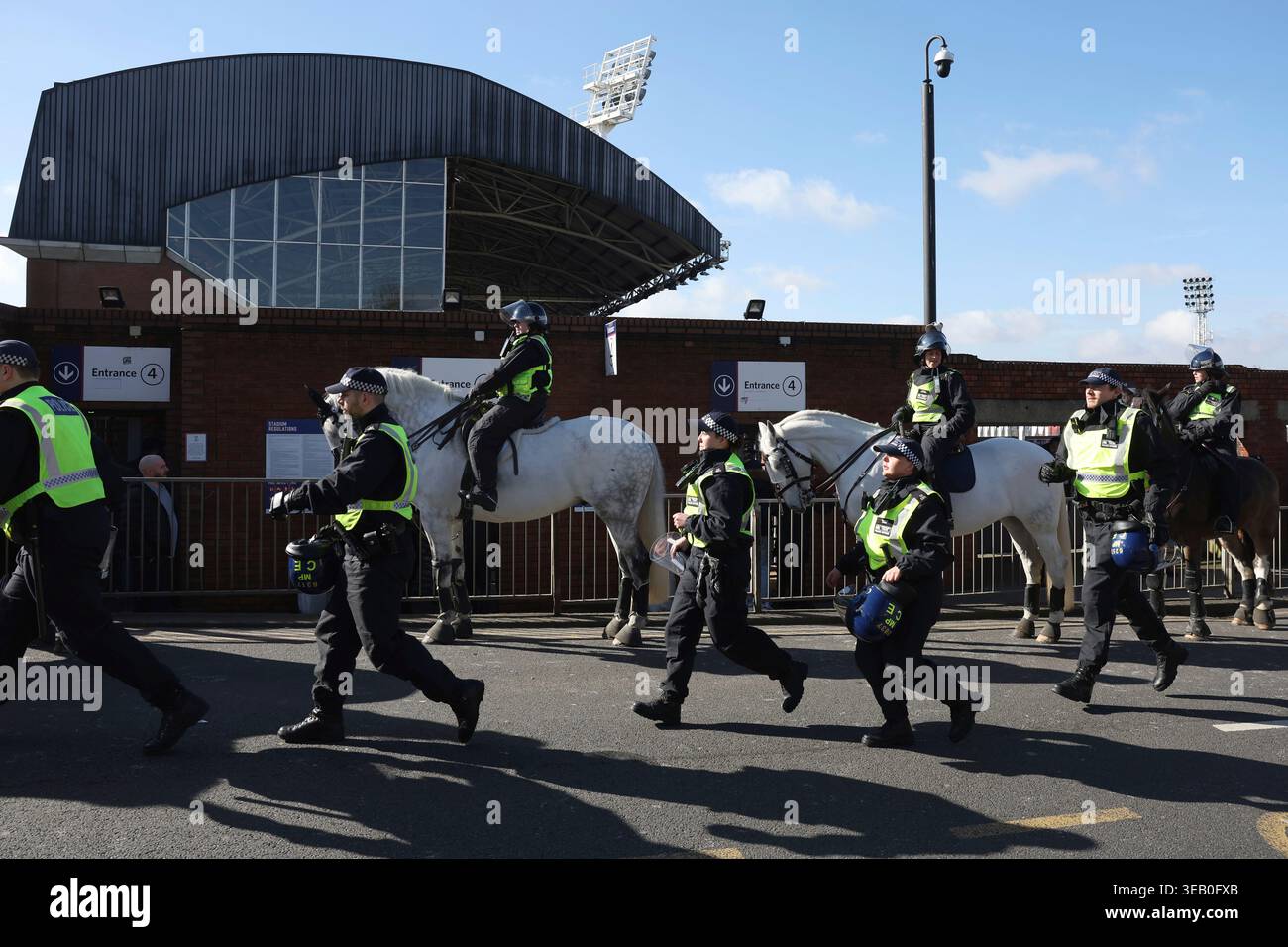 FILE - Mounted police patrols the streets around the stadium ahead of ...