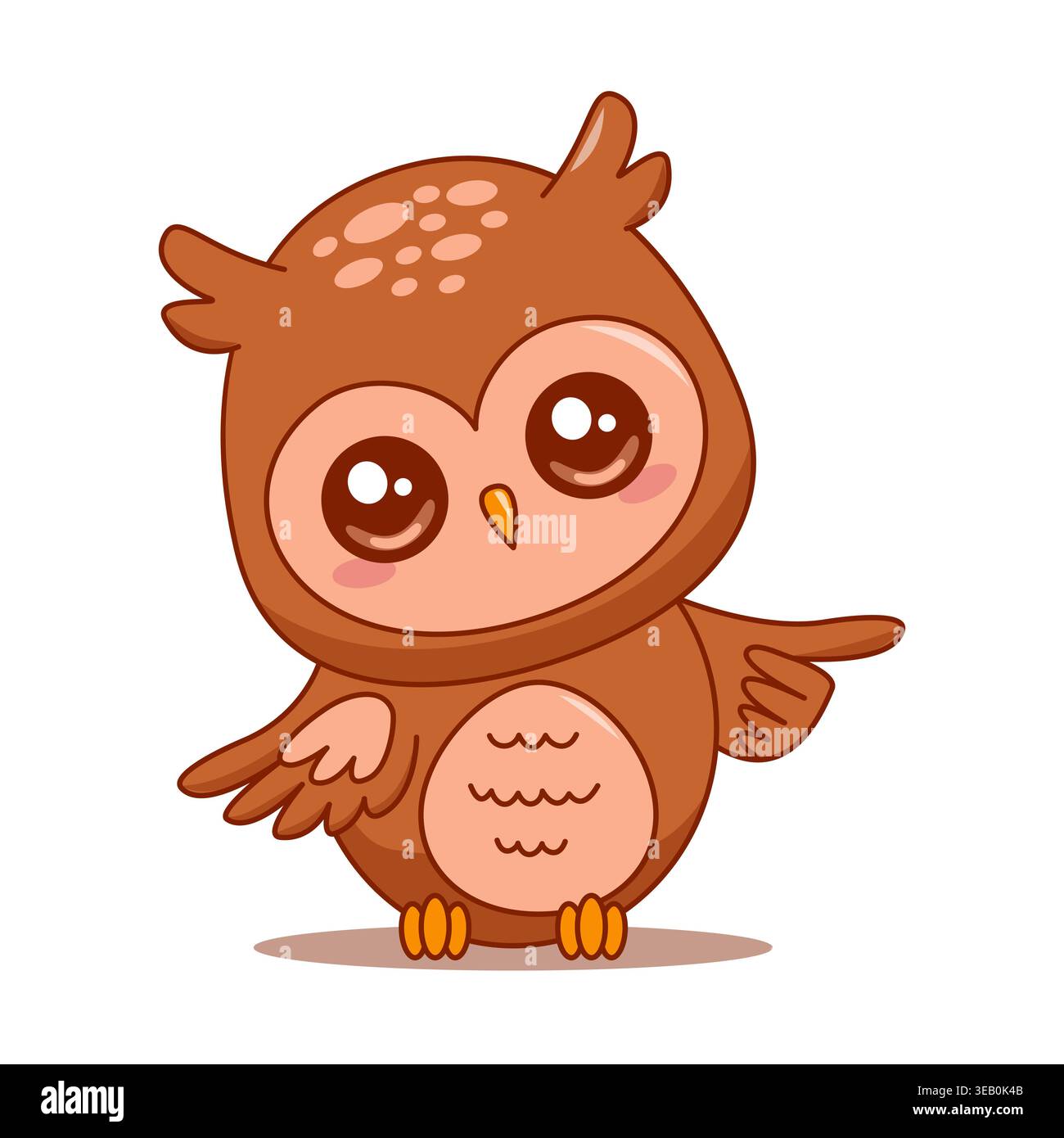 Cute owl pointer pointing with wing cartoon character vector isolated on white. Stock Vector