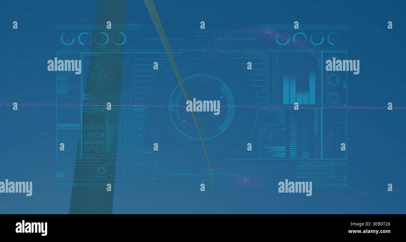 Displaying HUD panel hovering over deep space, showing central reticle, data panels, trajectory arc Stock Photo