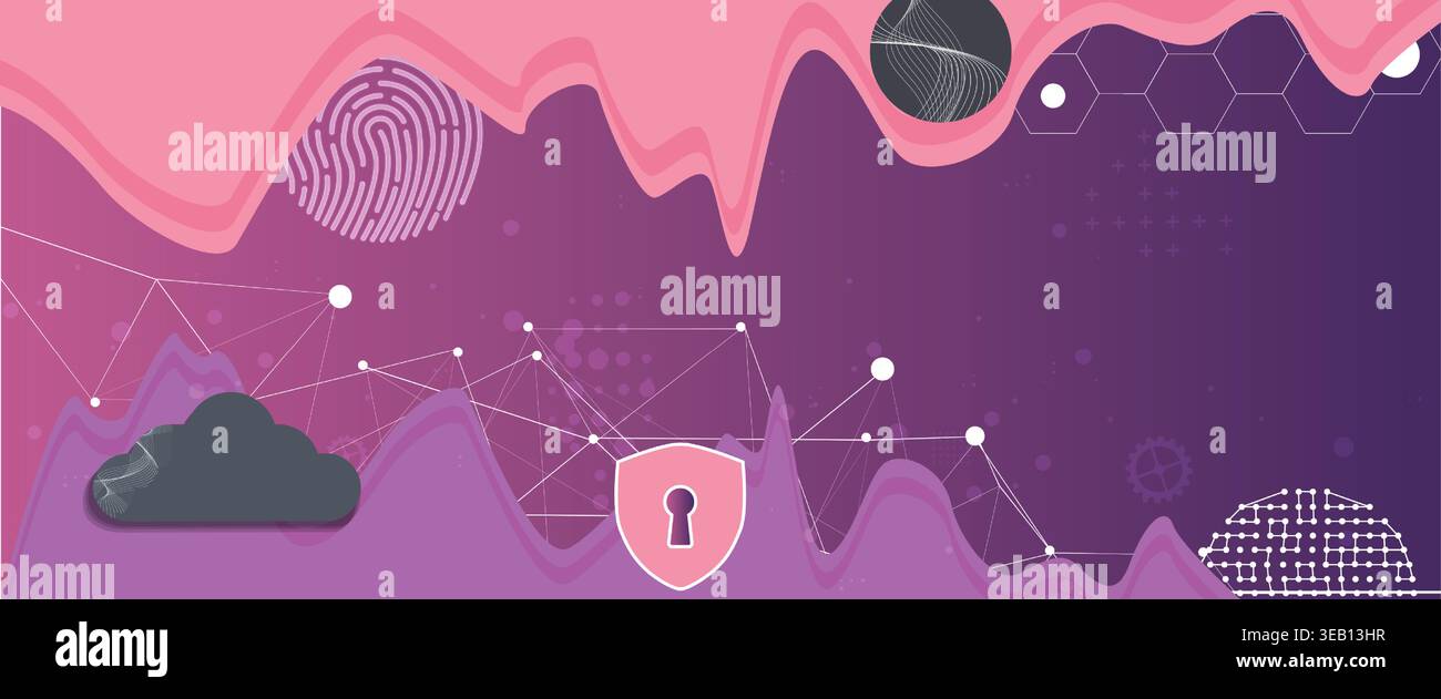 Cybersecurity data protection blocks hacker inside compromised network security Stock Vector