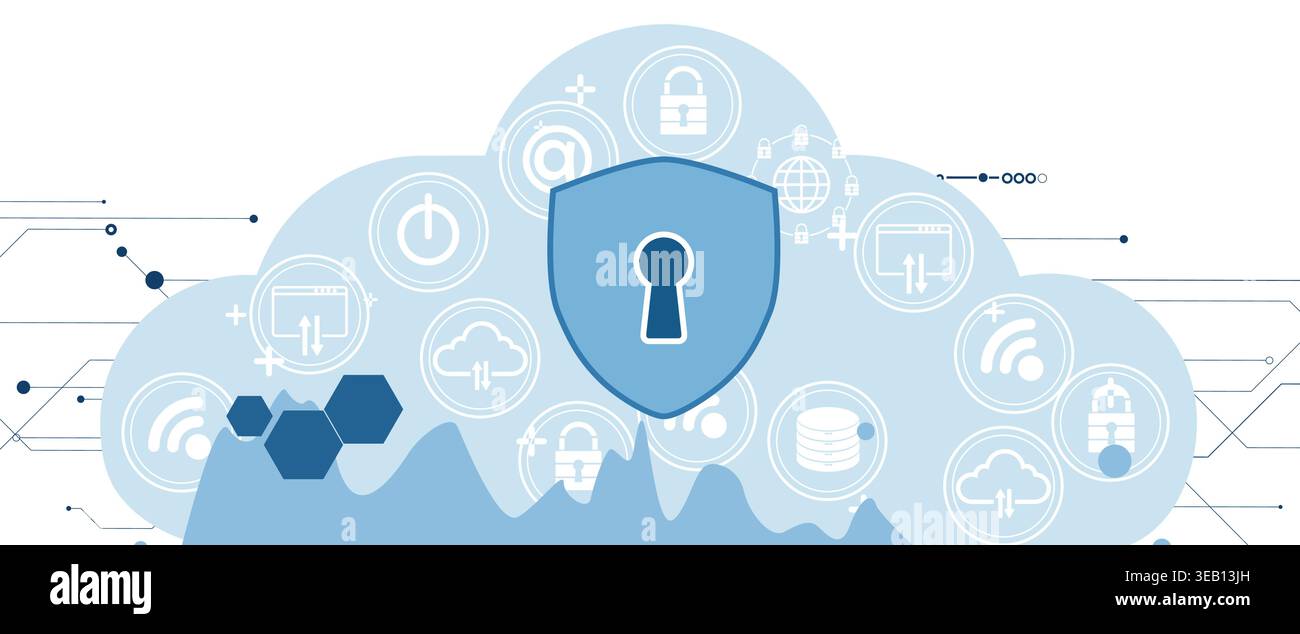 Cybersecurity data protection blocks hacker inside compromised network security Stock Vector
