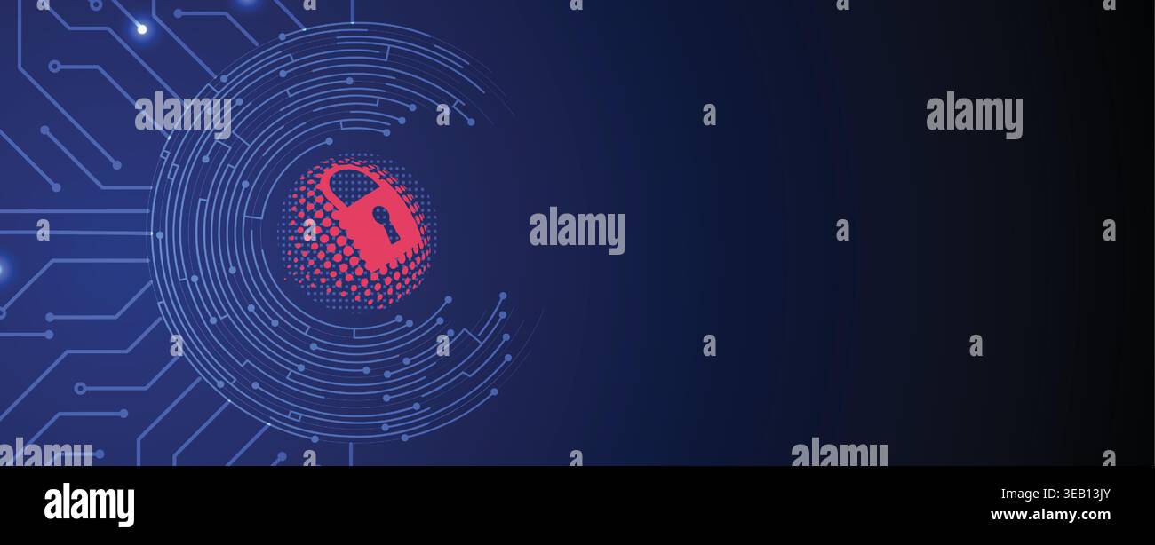Cybersecurity data protection blocks hacker inside compromised network security Stock Vector