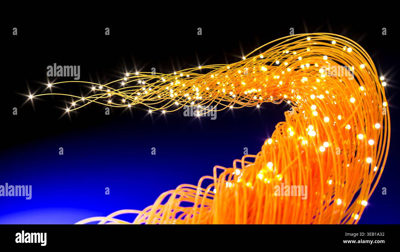 Fiber optics cables 3d dark blue background Stock Photo