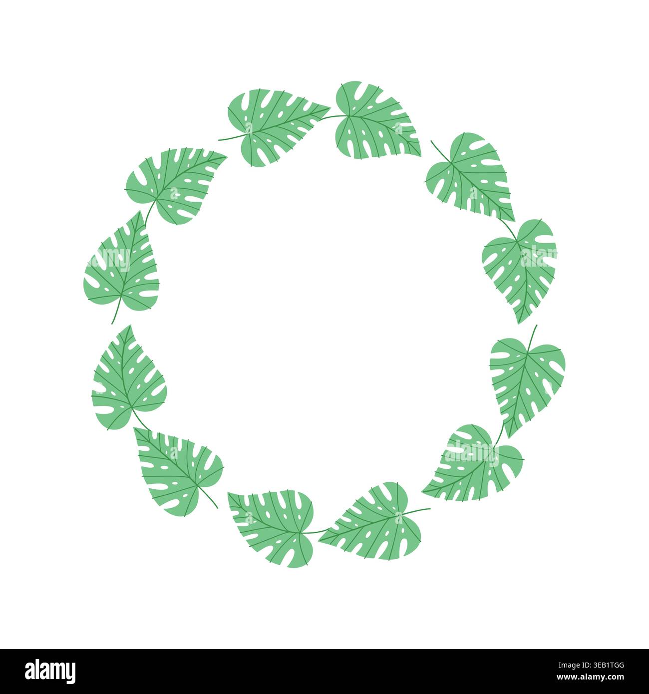 Monstera wreath vector flat botanical frame circle leaf border invitation design Stock Vector