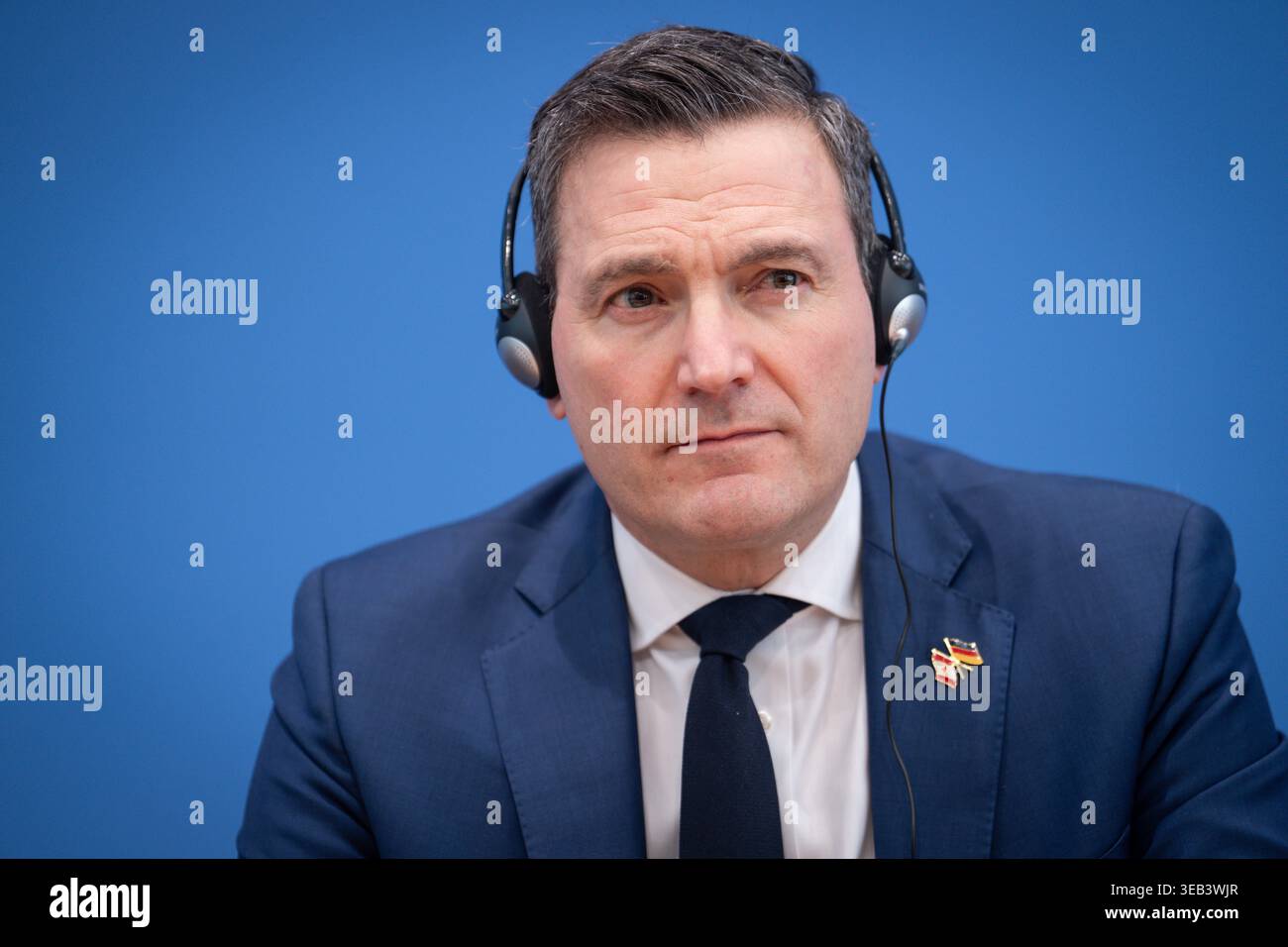 Bundespressekonferenz - Deutsch-kanadische Partnerschaft fuer souveraene KI Evan Solomon, Minister fuer kuenstliche Intelligenz und digitale Innovation der Regierung von Kanada in der Bundespressekonferenz zur Vorstellund des Thema Deutsch-kanadische Partnerschaft für souveraene KI, Berlin , 24.04.2026 Berlin Berlin Deutschland *** Federal Press Conference German-Canadian Partnership for Sovereign AI Evan Solomon, Minister of Artificial Intelligence and Digital Innovation of the Government of Canada at the Federal Press Conference to present the topic German-Canadian Partnership for Sovereign Stock Photo