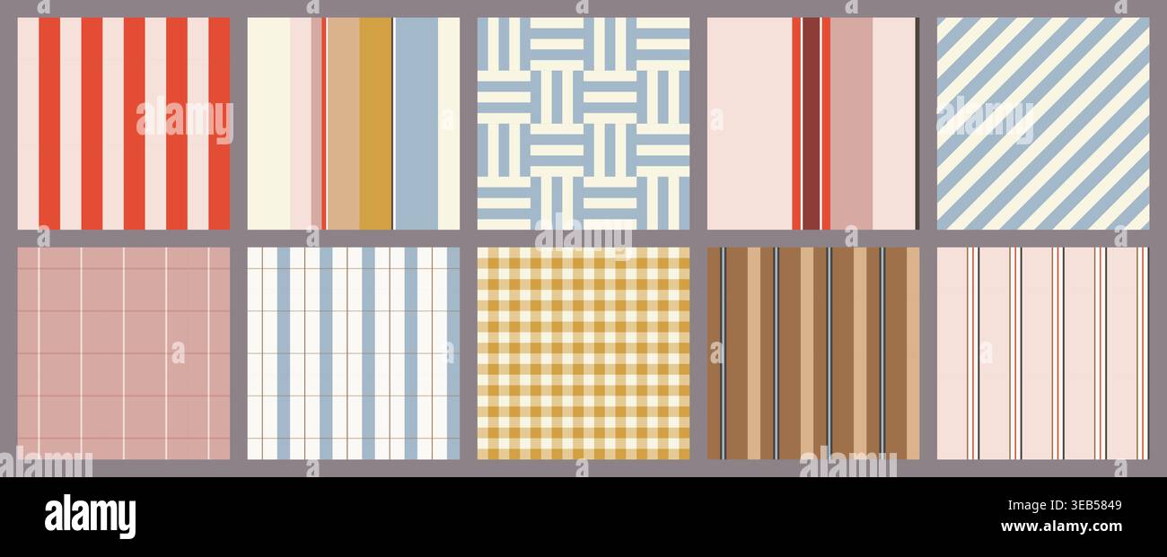 Minimalist Striped and Checkered Patterns Set Stock Vector