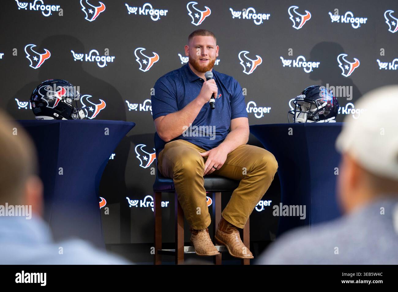 Houston Texans first-round draft pick Keylan Rutledge speaks during an ...