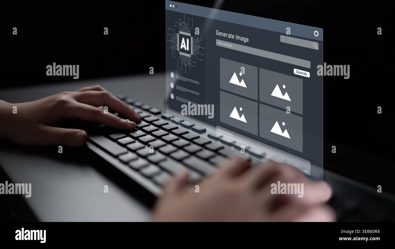 AI image generator interface enables image, AI, and generator process by converting user prompt into visual content using intelligent algorithms Latch Stock Photo