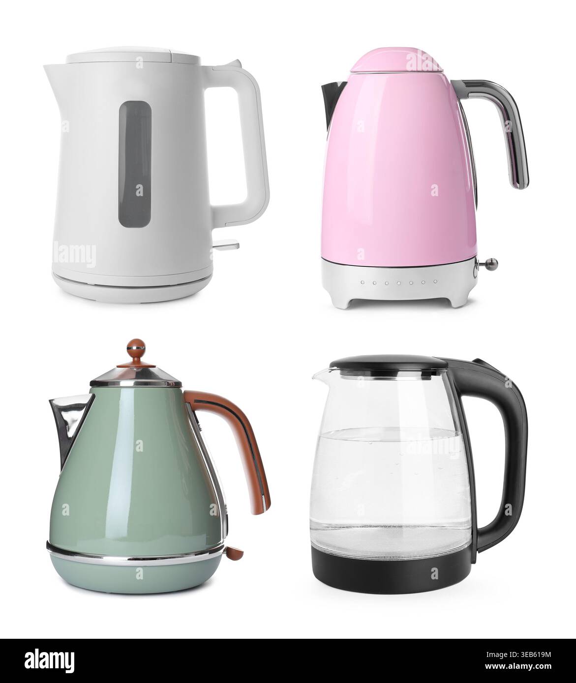 Different electric kettles isolated on white, set Stock Photo