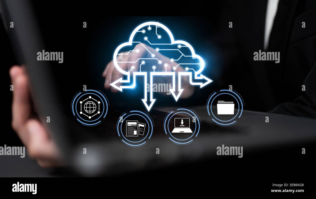 Cloud computing enables digital growth with secure data storage, scalable infrastructure, and strategic cloud-based business solutions. Latch Stock Photo