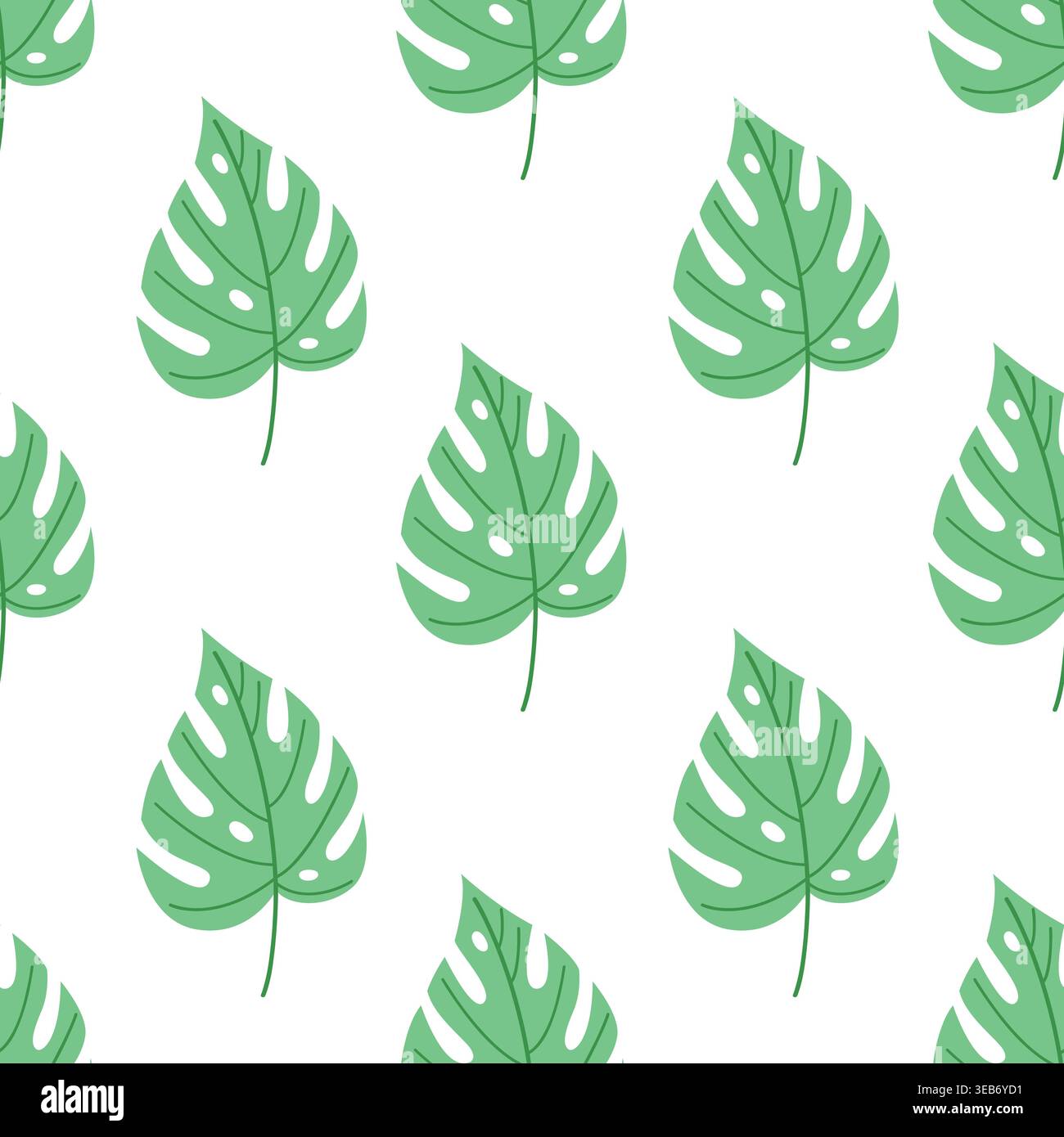 Monstera leaf seamless pattern vector flat botanical background summer textile print Stock Vector