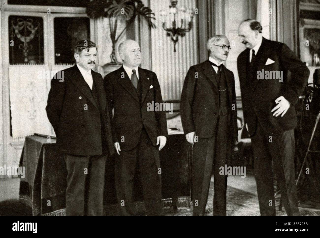 Benito Mussolini, French president Pierre Laval, and English PM Ramsay ...
