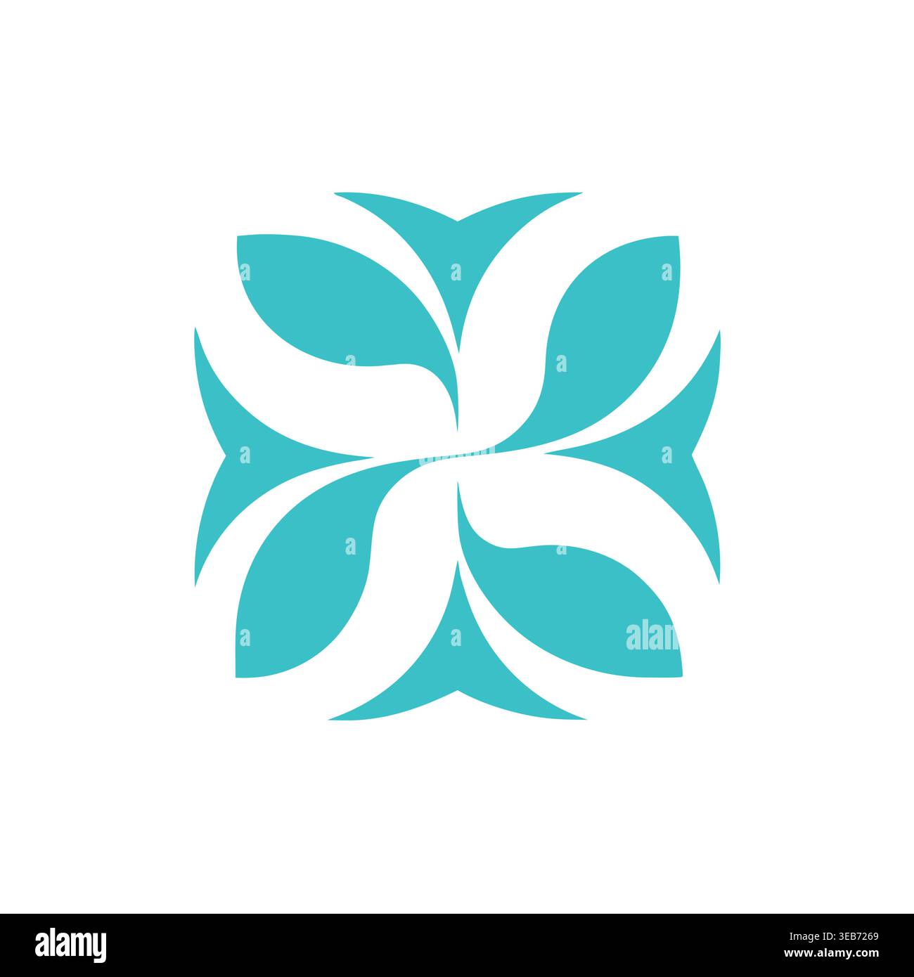 Teal Symmetrical Leaf Square Stock Vector