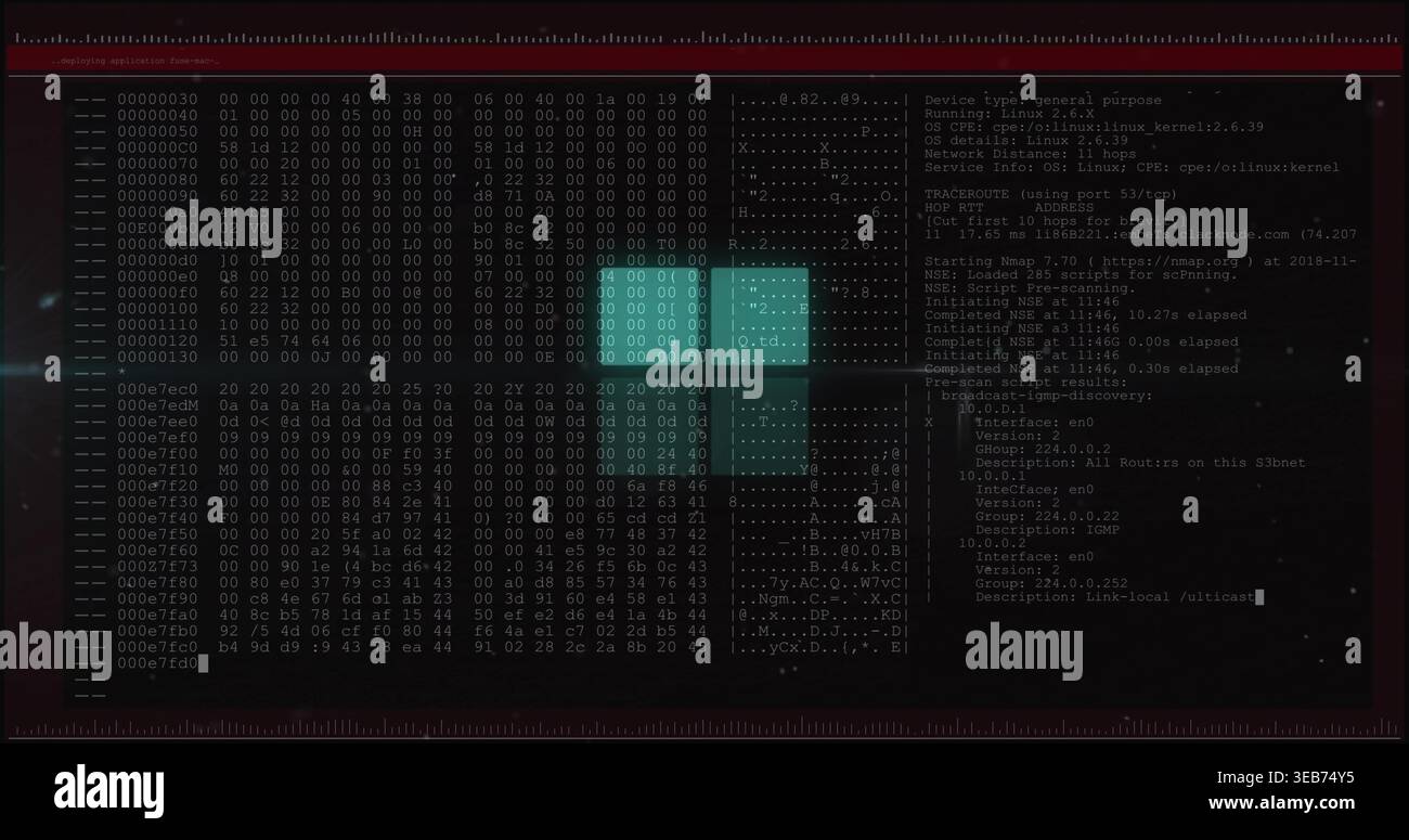 Displaying terminal hex dump with offset or ASCII columns, cyan ...