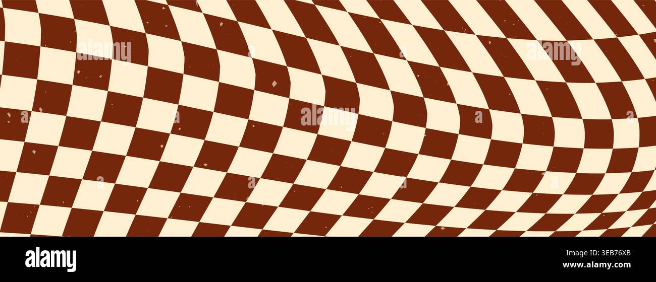 Groovy psychedelic brown checkerboard horizontal picture. Stock Vector