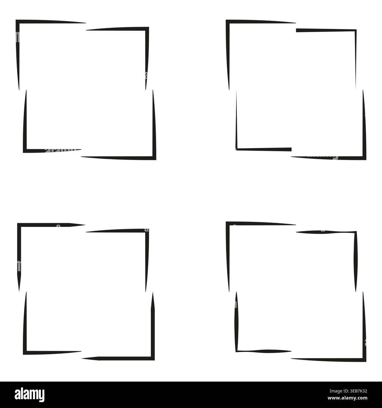 Thin line frames. Square border set. Vector corner strokes. Simple geometric boxes. EPS 10. Stock Vector
