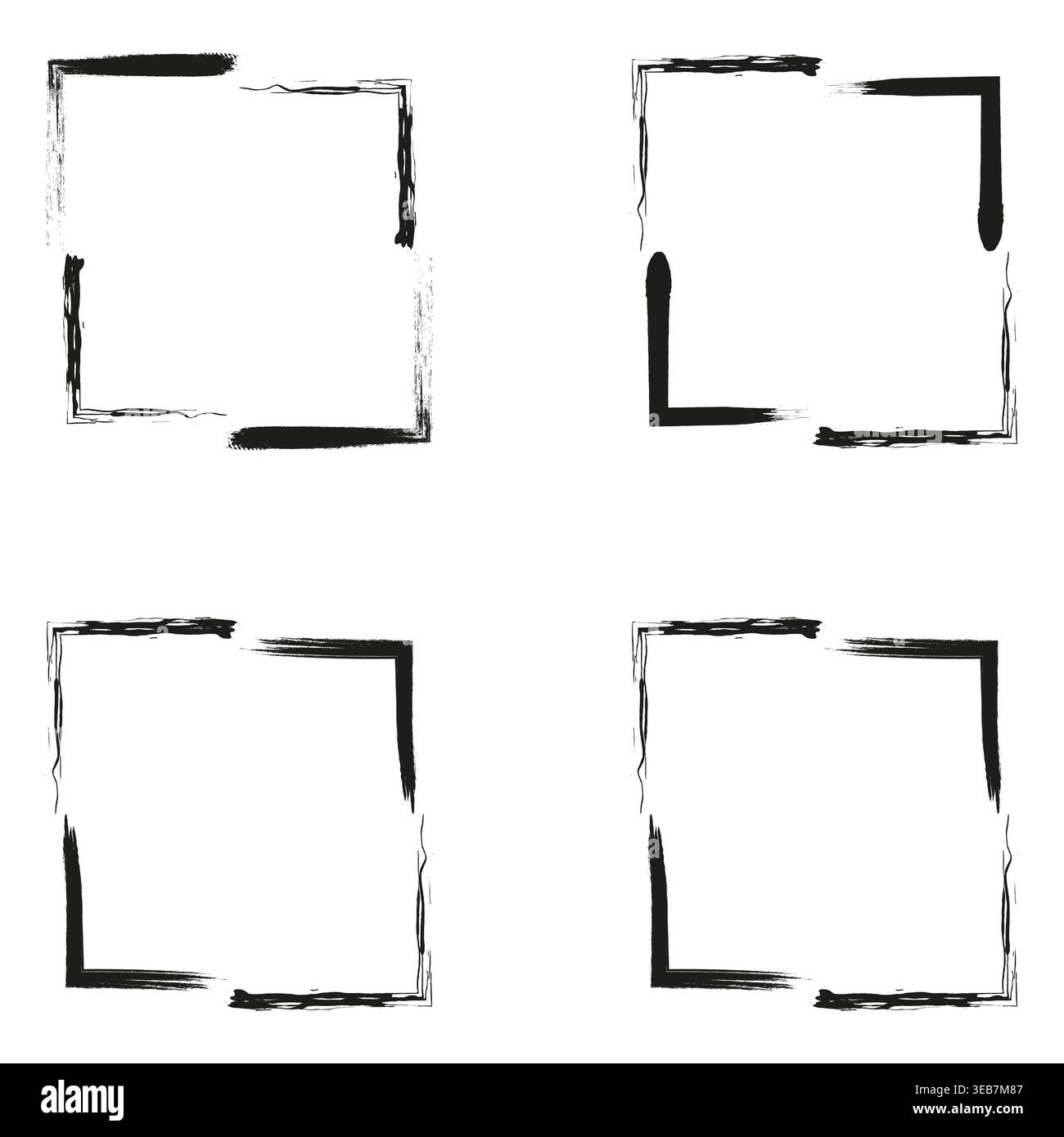 Broken square frames. Sharp line borders. Vector corner strokes. Sketchy box set. EPS 10. Stock Vector