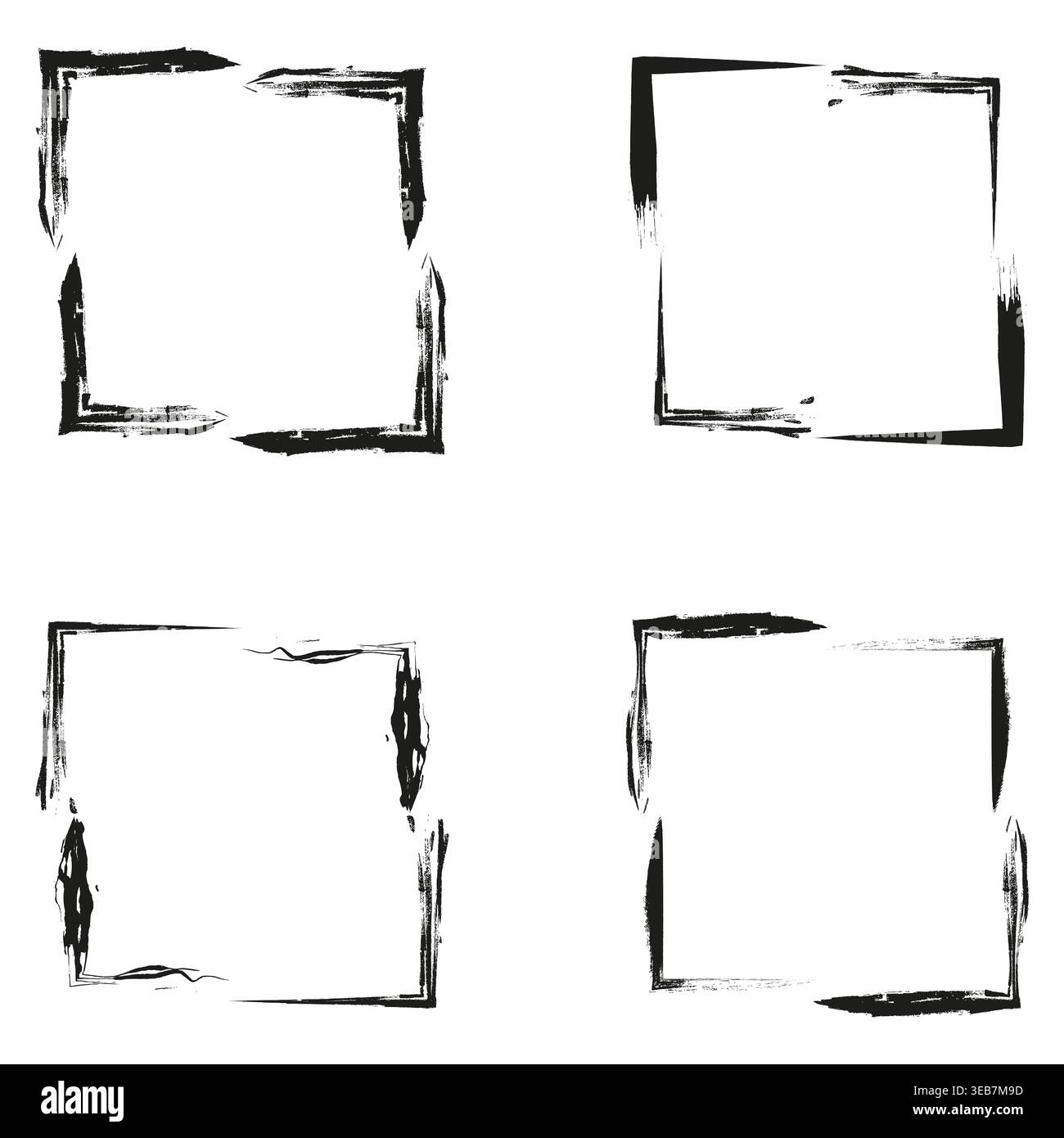Different frames border. Brush stroke shape. Rough square outline. Vector abstract element Stock Vector