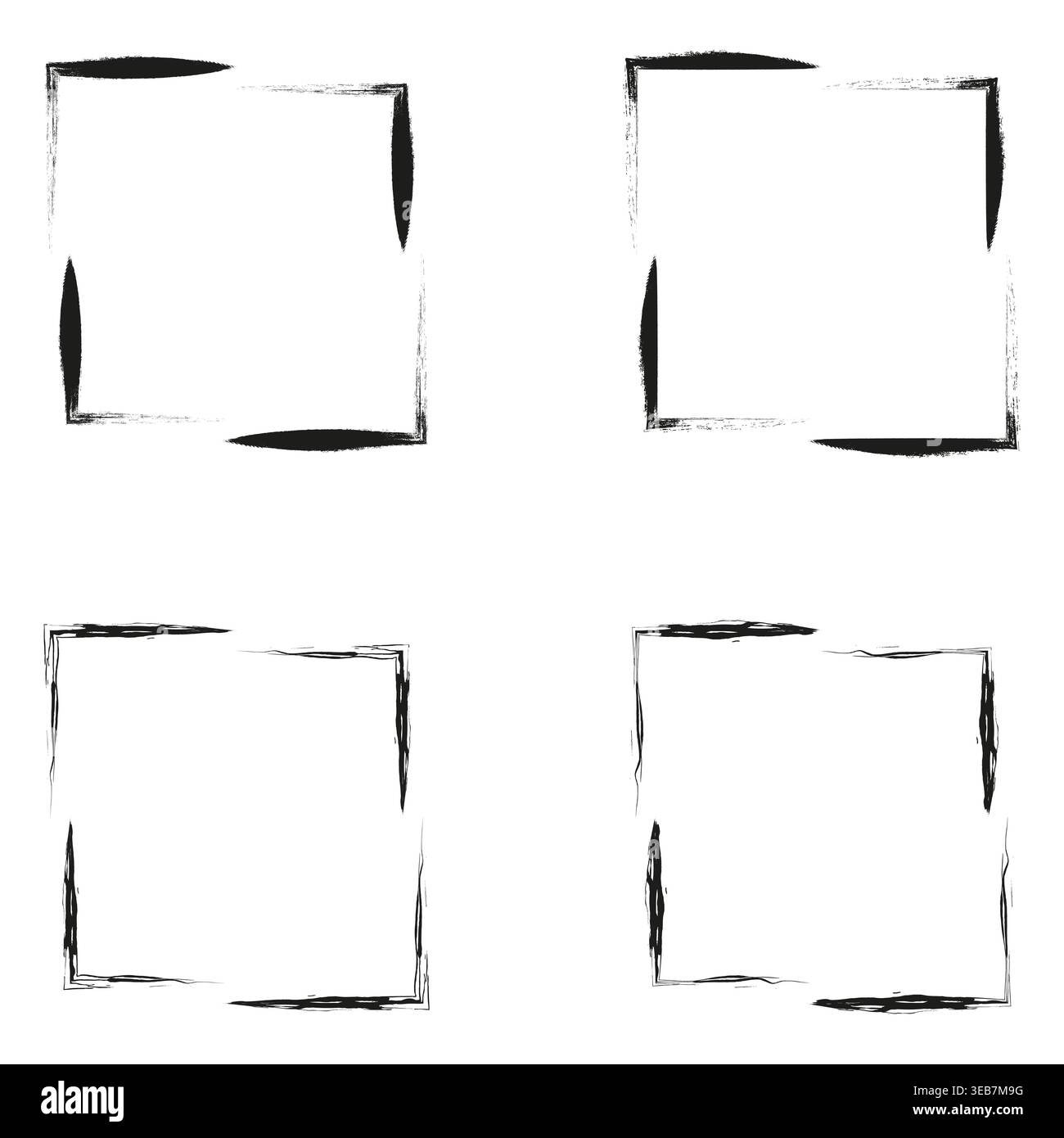 Broken square frames. Textured border set. Vector hand strokes. Rough ink boxes Stock Vector