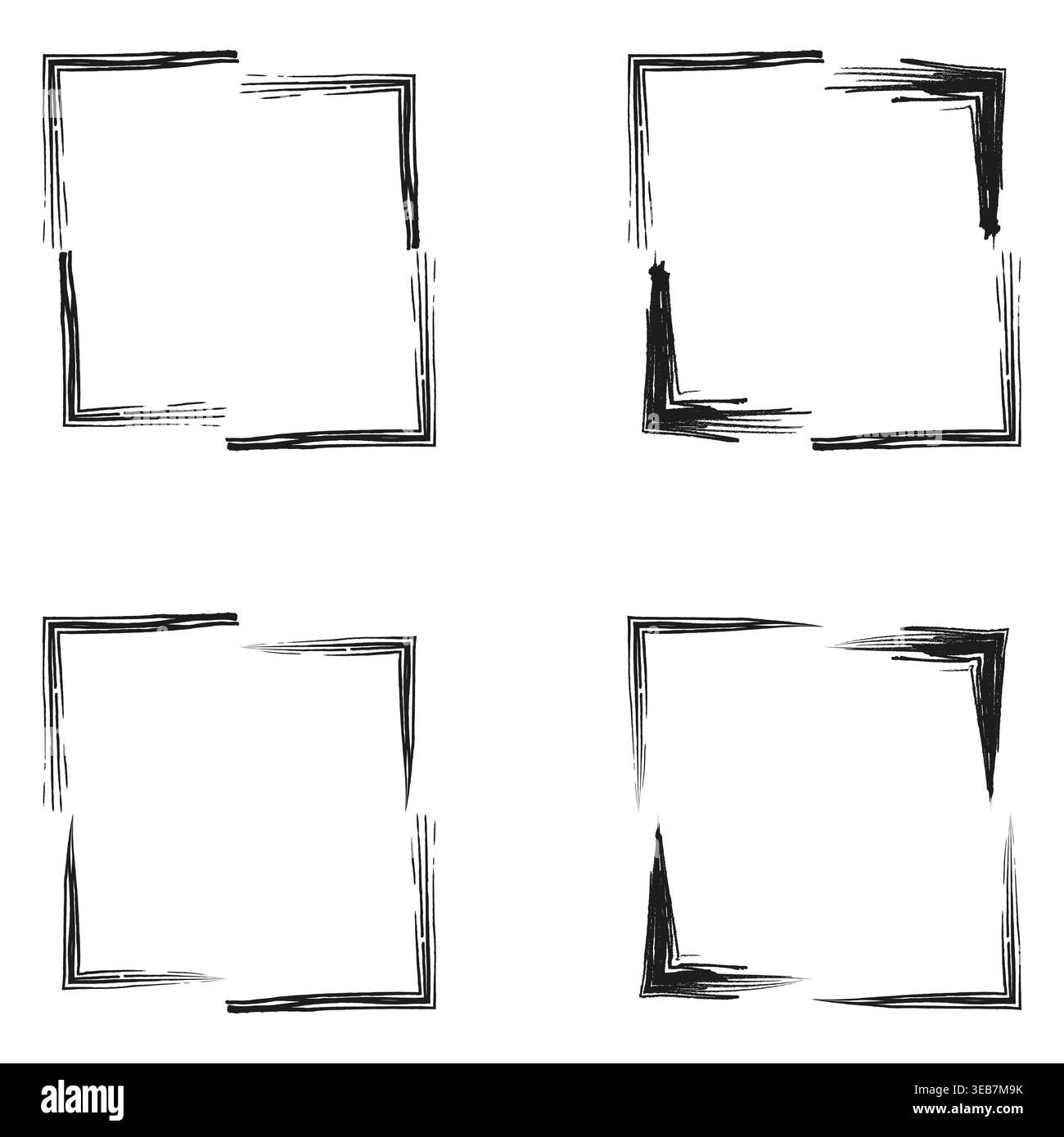 Line brush frame. Rough border square. Sketch stroke shape. Vector artistic frame Stock Vector