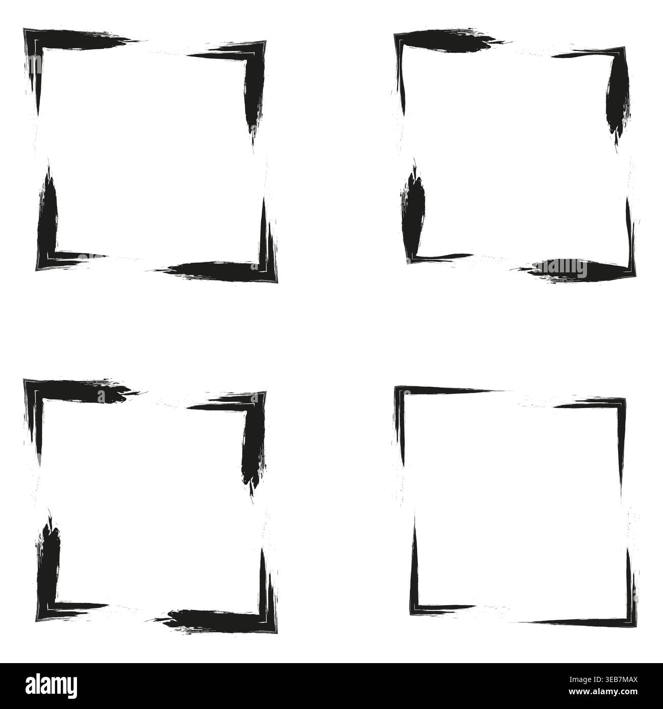 Broken square frames. Sharp corner strokes. Vector black borders. Fragmented box set Stock Vector