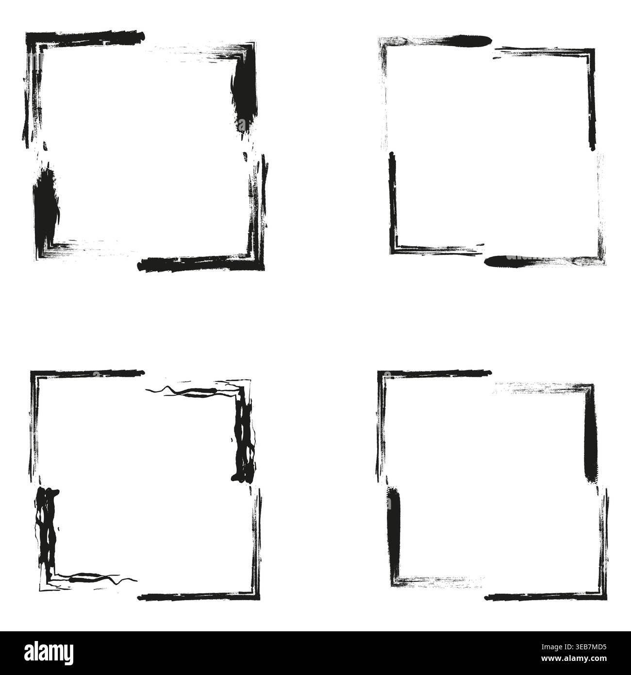 Grunge square frames. Textured border set. Vector hand drawn strokes. Rough charcoal boxes Stock Vector