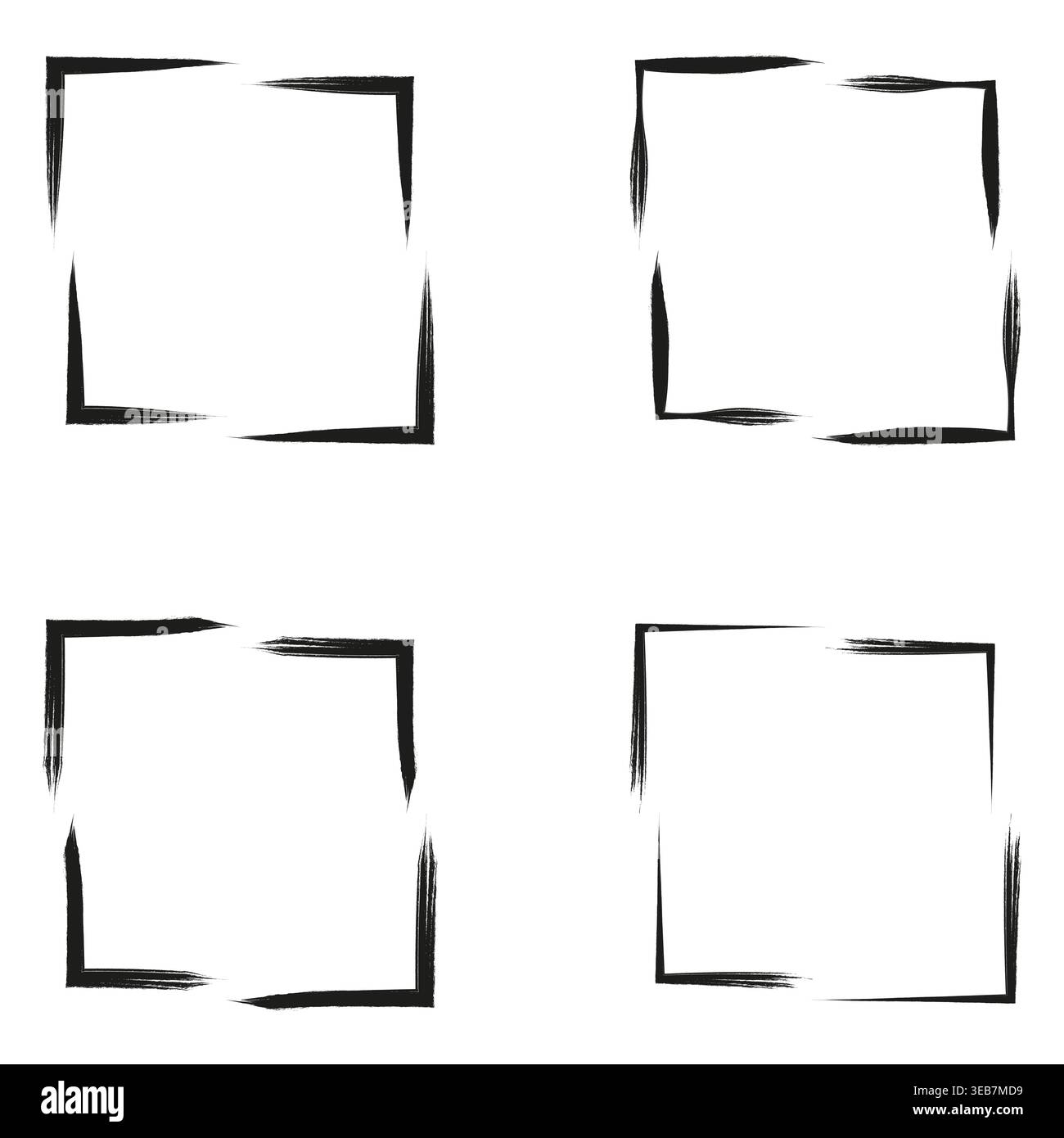 Broken square frames. Sharp line borders. Vector corner strokes. Sketchy box set Stock Vector
