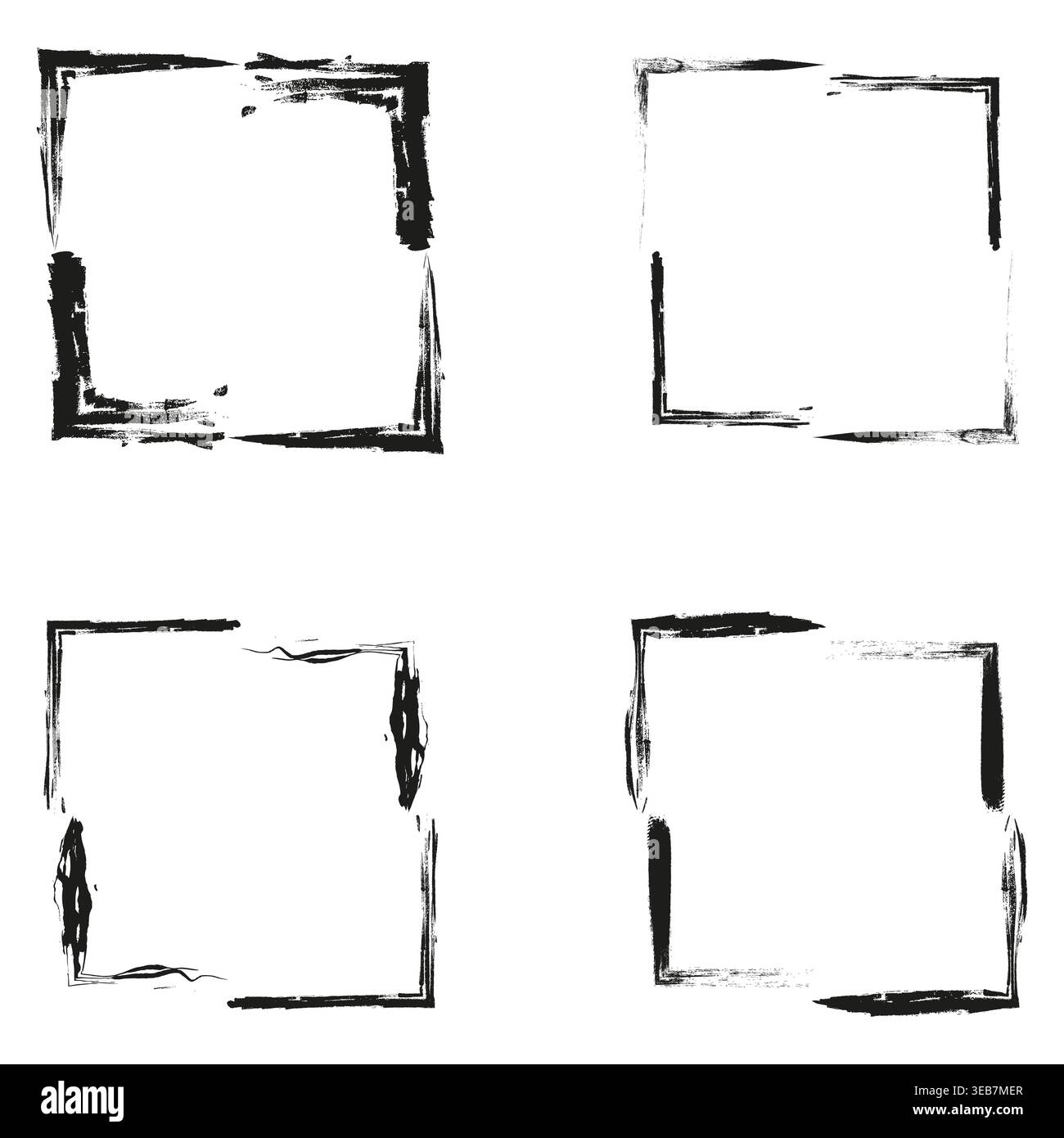 Grunge square frames. Textured border set. Vector hand strokes. Rough charcoal boxes Stock Vector