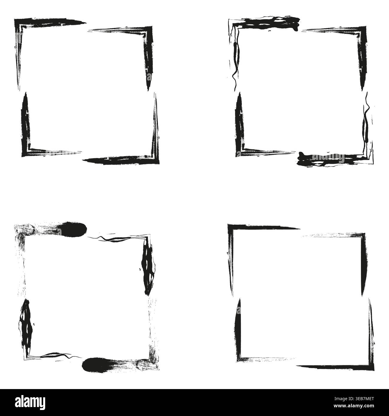 Sketchy square frames. Textured border set. Vector hand strokes. Rough charcoal boxes Stock Vector