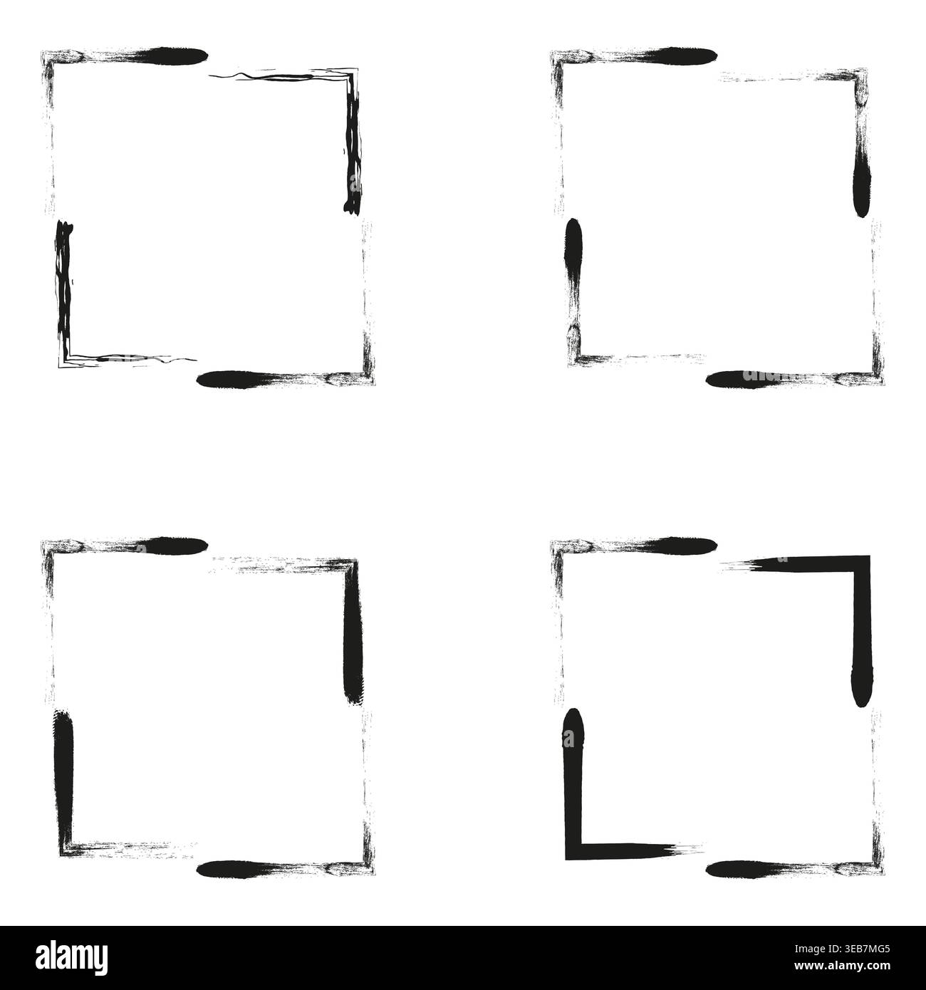 Grunge square frames. Textured border set. Vector hand strokes. Rough ink boxes Stock Vector