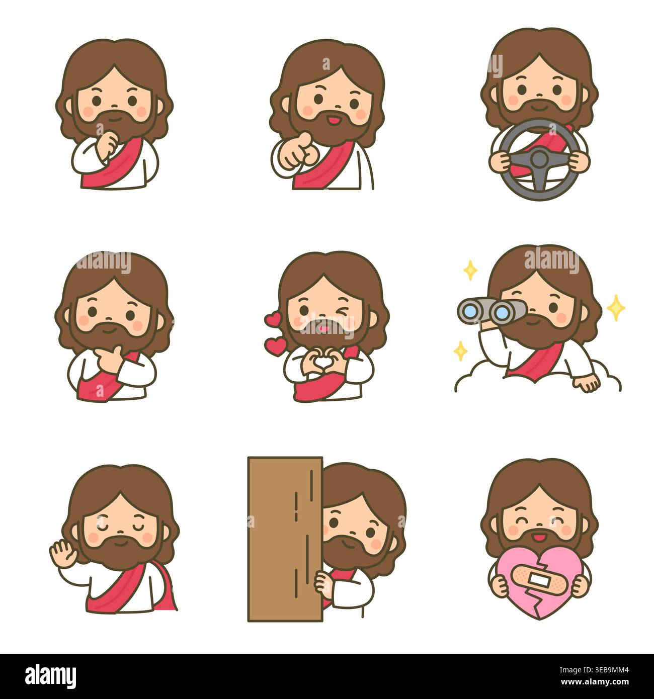 Cute kawaii Jesus Christ cartoon character sticker set with playful ...