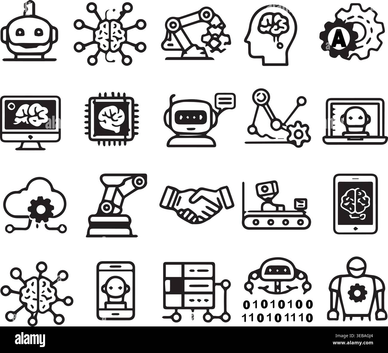 Robotics and artificial intelligence icons with machine learning ...
