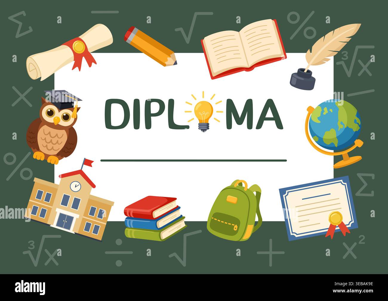 Green School Diploma Certificate Template Design Stock Vector