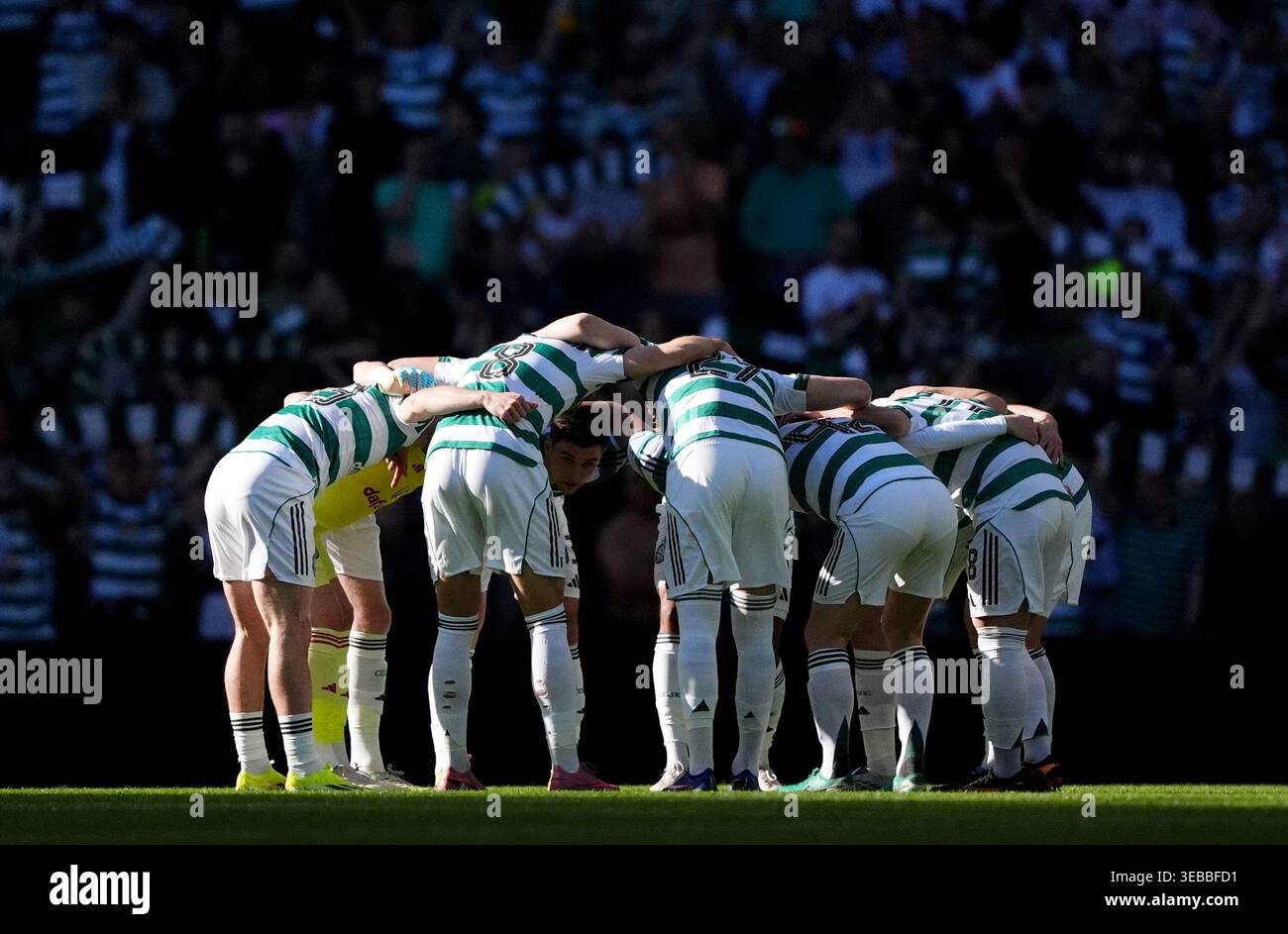 Celtic's players in a huddle ahead of the William Hill Premiership ...