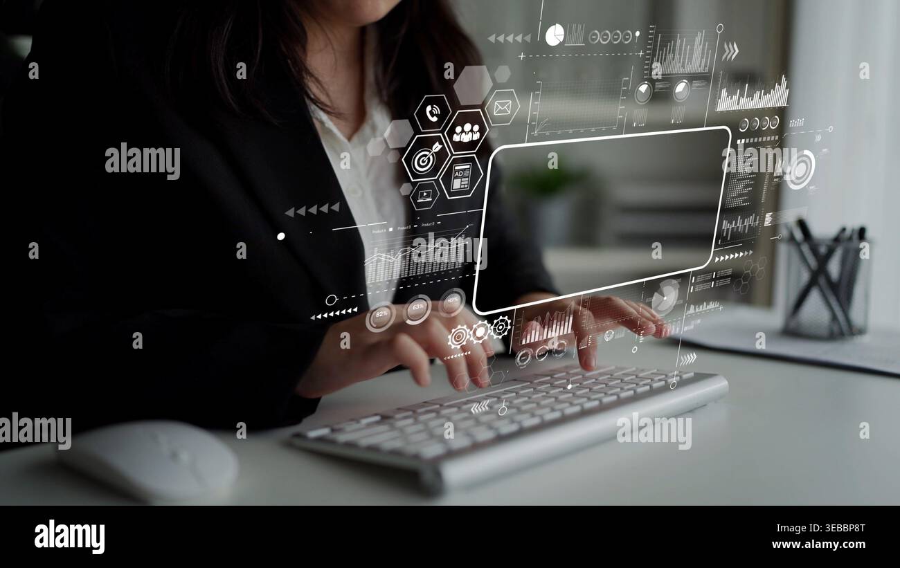 Data analytics and big data strategy for real-time analytics, predictive data modeling, business intelligence analytics, and data-driven decision Stock Photo
