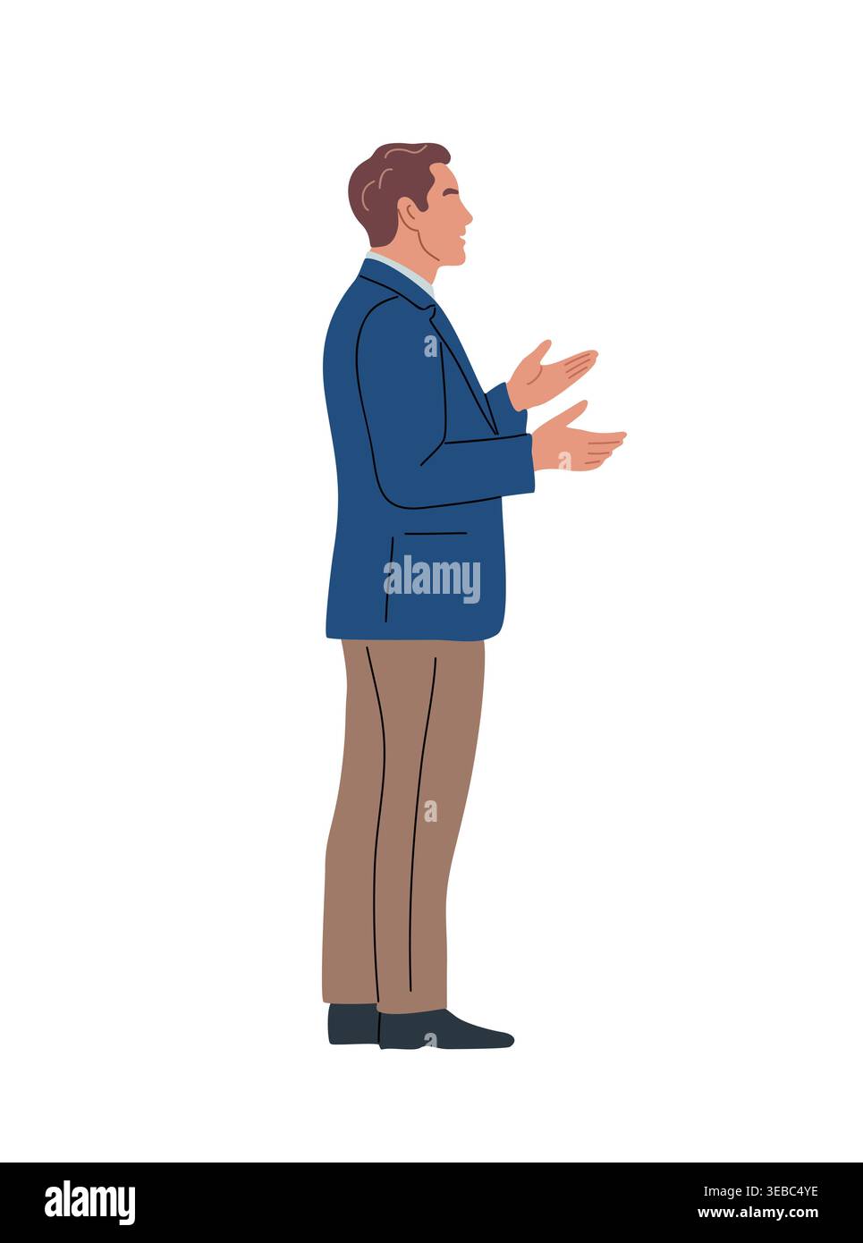 A business Man gestures animatedly side view Stock Vector