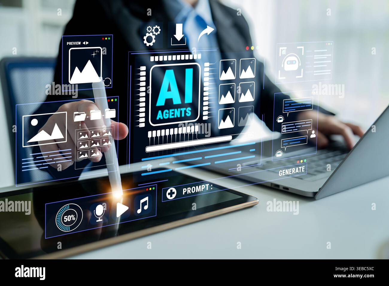 Business Professional Interacting with Digital Interface Showcasing ...