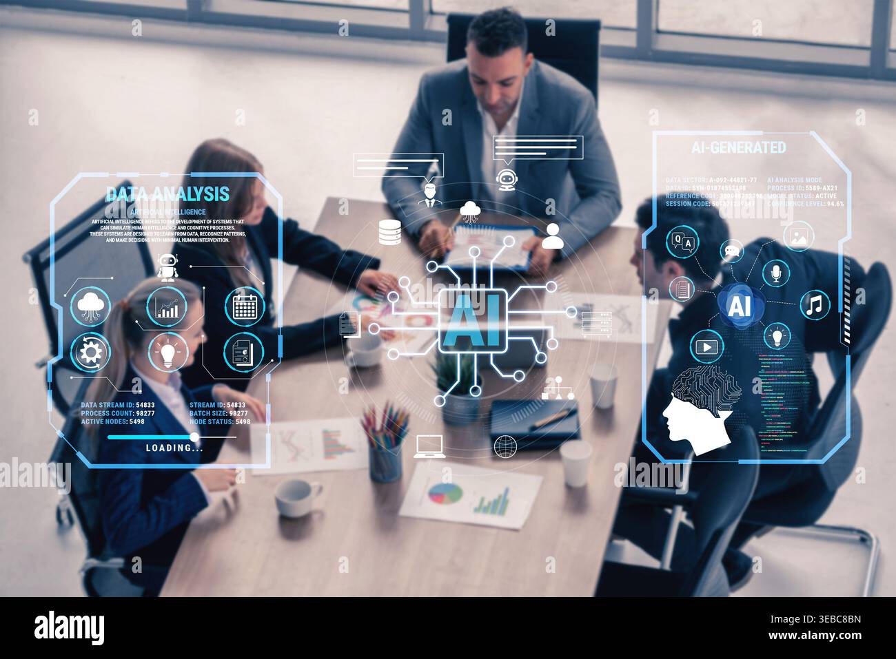 Business Team Collaboration in Meeting Room with Digital AI Interfaces ...