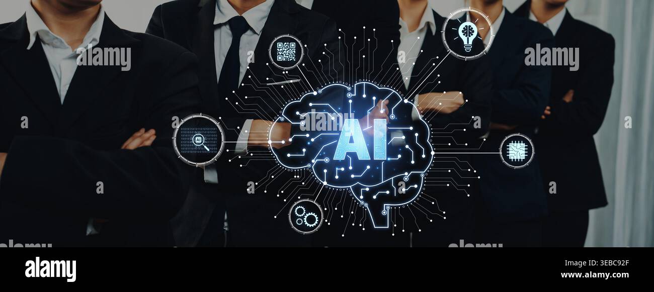 Artificial intelligence models neural signals for deep learning and cognitive computing. Train artificial intelligence to improve recognition Stock Photo