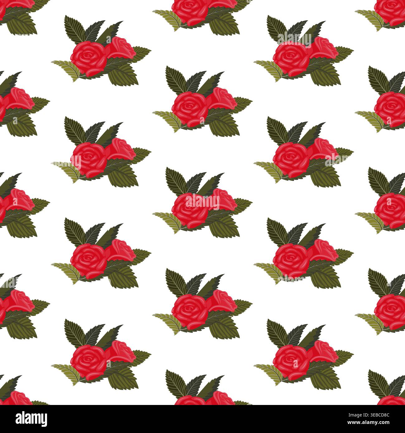 A composition of bright red roses. Seamless pattern. Vector illustration. Stock Vector